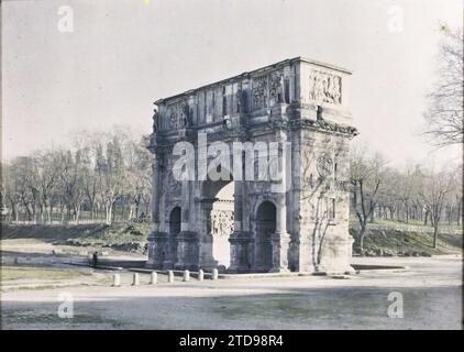 Rom, Italien Konstantinsbogen, Habitat, Architektur, Kunst, archäologische Überreste, Bogen, Arkade, Bogen, Antike, Skulptur Dekor, Italien, Rom, Konstantinsbogen, Rom, 01/08/1918 - 31/08/1918, Cuville, Fernand, 1918 - Italien - Fernand Cuville - (März-August), Autochrome, Foto, Glas, Autochrome, Foto, positiv, Horizontal, Format 9 x 12 cm Stockfoto