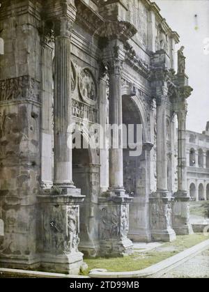 Rom, Italien Konstantinsbogen, Habitat, Architektur, Kunst, archäologische Überreste, Bogen, Arkade/Arkade, Antike, skulpturierte Einrichtung, Italien, Rom, Konstantinsbogen (Profil), Rom, 01.08/1918 - 31.08.1918, Cuville, Fernand, 1918 - Italien - Fernand Cuville - (März-August), Autochrome, Foto, Glas, Autochrome, Foto, positiv, Vertikal, Format 9 x 12 cm Stockfoto