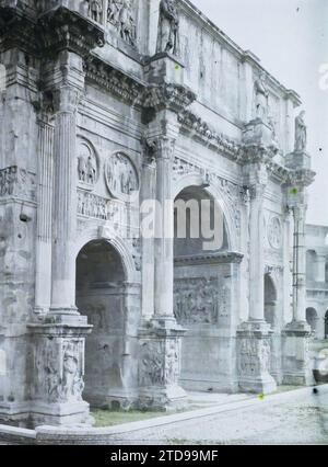 Rom, Italien Konstantinsbogen, Habitat, Architektur, Kunst, archäologische Überreste, Bogen, Arkade/Arkade, Antike, skulpturierte Einrichtung, Italien, Rom, Konstantinsbogen (Profil), Rom, 01.08/1918 - 31.08.1918, Cuville, Fernand, 1918 - Italien - Fernand Cuville - (März-August), Autochrome, Foto, Glas, Autochrome, Foto, positiv, Vertikal, Format 9 x 12 cm Stockfoto