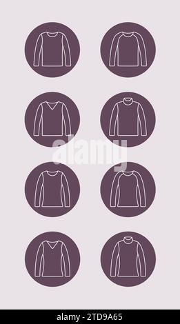Pullover für Herren und Damen. Liniensymbol im Kreis. Vektorabbildung. Stock Vektor