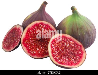 Frische Bio-Feigen, in Scheiben geschnitten und ganz Stockfoto