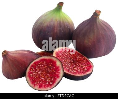 Frische Bio-Feigen, in Scheiben geschnitten und ganz Stockfoto