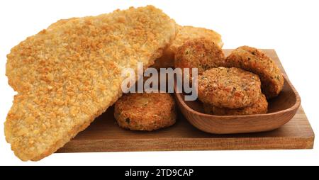 Knuspriges Fischfilet mit Gemüsefalafel eine köstliche Küche Stockfoto