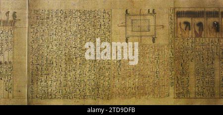 Kairo, Ägypten, Afrika Papyrus aus dem Totenbuch in einer Vitrine des ägyptischen Museums, Kunst, Religion, Museum, Kalligraphie, Malerei, Legende, Mythos, ägyptischer Polytheismus, Antike, Schaufenster, Ausstellung, Literatur, Hieroglyphe, Ägypten, Kairo Museum, Papyrus (Nr. 3810) The Book of the Dead, Le Caire, 06/01/1914 - 06/01/1914, Léon, Auguste, Fotograf, 1914 - Ägypte - Auguste Léon - (Januar-Februar), Autochrome, Foto, Glas, Autochrome, Foto, positiv, Horizontal, Format 9 x 12 cm Stockfoto