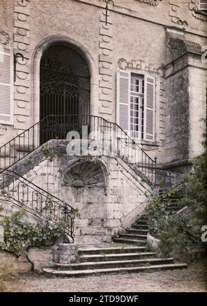 La Réole, Frankreich, Religion, Kunst, Habitat, Architektur, Christentum, Treppe, Kloster, Tür, Eisenwerk, Renaissance, Grill, religiöse Architektur, Frankreich, La Réole, Benediktinerkloster, La Réole, 22.06/1920 - 22.06.1920, Cuville, Fernand, 1920-1921 - Charente, Gironde, Basse-Pyrénées, Hautes Pyrénées - Fernand Cuville, Autochrome, Foto, Glas, Autochrome, Foto, positiv Stockfoto