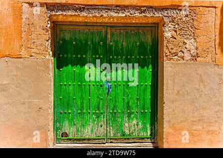 Ländliche Holztür in grüner Farbe und Carriage Gate Stockfoto