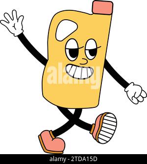 Retro-Jerrycan-Charakter Mascot.cannabis Blatt, Drogen, stumpf, Cannabis, Öl-Logo, Rauch, Lebensmittel, Kanister Vektor, Wachs, Knospen, brennend, Aufkleber, metallisch, p Stock Vektor