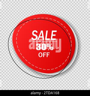 Ein Symbol für Werbeaktionen mit Text auf transparentem Hintergrund. Realistischer ovaler Rabattaufkleber, Werbeabzeichen, Handelsetikett. Stock Vektor