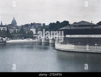 Paris (4.-5. Arr.), Frankreich die Archevêché-Brücke und die Leichenhalle, Habitat, Architektur, HD, Fluss, Bauingenieurwesen, Bestattungsarchitektur, existiert in High Definition, Quay, Kuppel, Leichenhalle, Bridge, Frankreich, Paris, Die Leichenhalle, Paris, 06/1914 - 31.07.1914, Passet, Stéphane, Fotograf, Autochrome, Foto, Glas, Autochrome, Foto, positiv, horizontal, Größe 9 x 12 cm Stockfoto