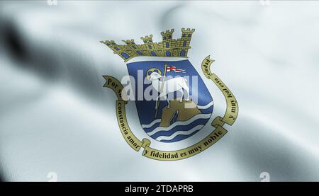 3D-Illustration einer schwenkenden Flagge von Puerto Rico City von San Juan Stockfoto