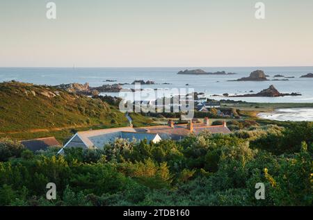 Blick in Richtung Hell Bay auf Bryher. Scilly-Inseln. Cornwall. UK. Stockfoto