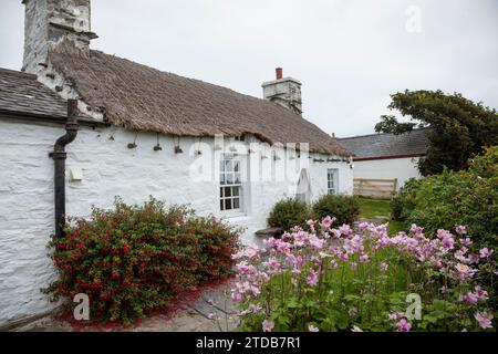 Traditionelles Cottage und Garten. Cregneash, Isle of man, Großbritannien. Stockfoto