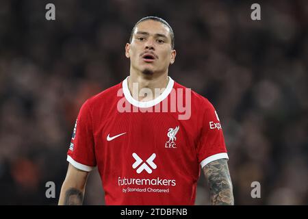 Liverpool, Großbritannien. Dezember 2023. Darwin Núñez aus Liverpool während des Premier League-Spiels Liverpool gegen Manchester United in Anfield, Liverpool, Vereinigtes Königreich. Dezember 2023. (Foto: Mark Cosgrove/News Images) Credit: News Images LTD/Alamy Live News Stockfoto