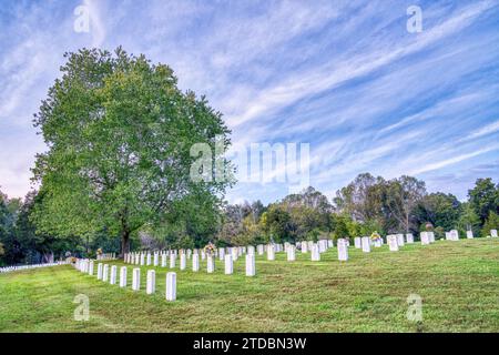 Reihen von weißen Militärgräbern Fort Donelson National Cemetery in Dover, Tennessee. Stockfoto