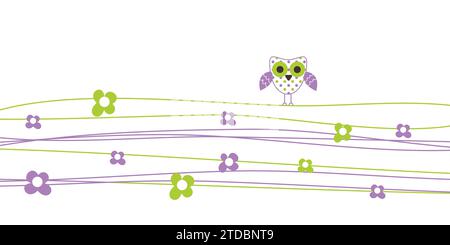 Eulen, Zeichnung, floraler Hintergrund, Grußkarte Stock Vektor