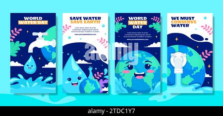 Wassertag Social Media Stories Flat Cartoon Hand Gezeichnete Vorlagen Hintergrund Illustration Stock Vektor