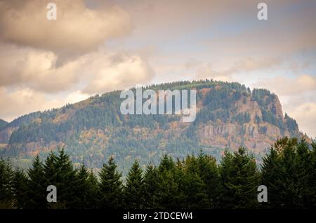 Blick auf die Berge und Klippen im Columbia Gorge National Scenic Area Stockfoto