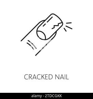 Nagelpflege-Symbol mit einem brüchigen, polierten Nagel mit einem subtilen Riss, der Liebe zum Detail und zur Restaurierung symbolisiert. Isoliertes lineares Vektorzeichen für Nagelsalons, Spa- und Schönheitsdienste Stock Vektor