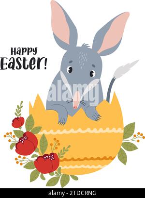 Süßer bilby in Osterei, australisches Tier. Ostergrußkarte. Vektor-Illustration in flachem Cartoon-Stil Stock Vektor