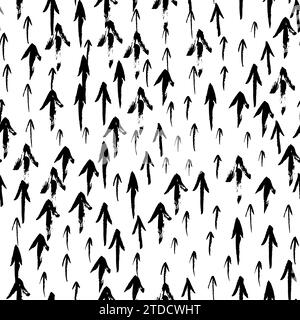 Nahtloses Muster mit Pfeilen. Schwarze weiße zufällige Pinselstriche. Geometrisches grafisches Designelement. Sammelalbum, Buchumschlag, Tapete, Poster, Flyer. Stock Vektor