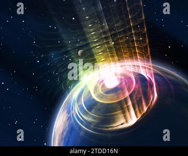 Massiver Sonnensturm trifft die Erde, 3D-Illustration Stockfoto