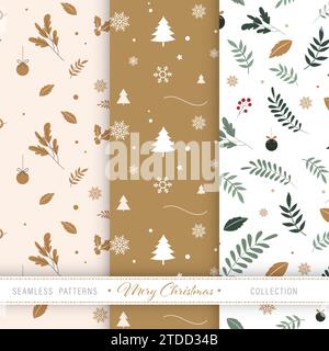 Weihnachtsmuster nahtloses Design für Geschenkverpackung Papier Sammlung Satz von drei, Vektor-Illustration Stock Vektor