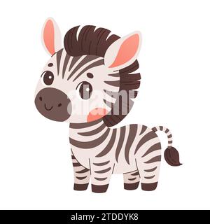Niedliche Karikatur Zebravektor kindliche Vektor-Illustration in flacher Art. Für Poster, Grußkarte und Babydesign. Stock Vektor