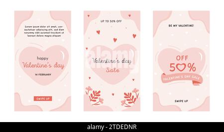 Vertikale Karten zum Valentinstag. Trendige Vorlagen für abstrakte Kunst, Banner, Poster, Vorlagen für Cover-Design, Hintergrundbilder für Social-Media-Geschichten. Vektor Stock Vektor