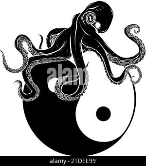 Vektorschwarze Silhouette des Deep Sea Octopus Logos Stock Vektor