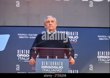 Italien, Rom, 17. Dezember 2023: Antonio Tajani, Vizepräsident des Rates und Minister für auswärtige Angelegenheiten, nimmt an der Tagung "Atreju 2023" Teil. Foto © Stefano Carofei/Sintesi/Alamy Live News Stockfoto