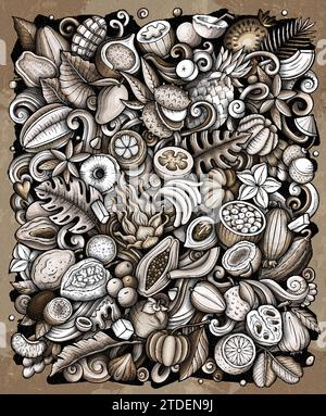 Exotische Früchte Karikaturvektorkritzelillustration Stock Vektor