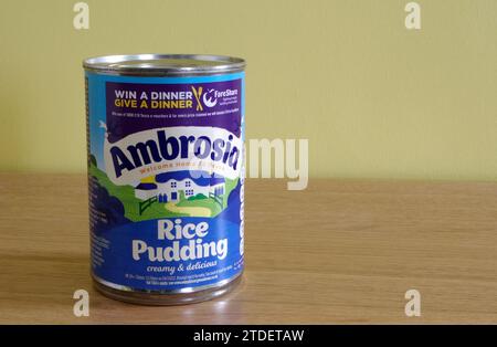 Dose mit Ambrosia Rice Pudding, Großbritannien Stockfoto