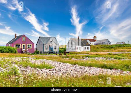 Alte Fischerhäuser, Ile aux Marins, Fischerinsel, territoriale Kollektivität von Saint-Pierre und Miquelon, überseeische Kollektivität von Frankreich Stockfoto