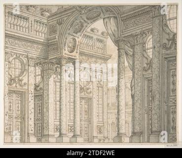 Entwurf einer Perspektive für ein Bühnenset mit Innenhof und Triumphbogen. 1880 von Ferdinando Galli Bibiena Stockfoto