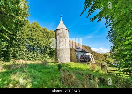 St. Peter's Church, erbaut im 12. Jahrhundert, eine von nur drei Kirchen in Sussex mit rundem Turm, Southease, nahe Lewes, East Sussex, England Stockfoto