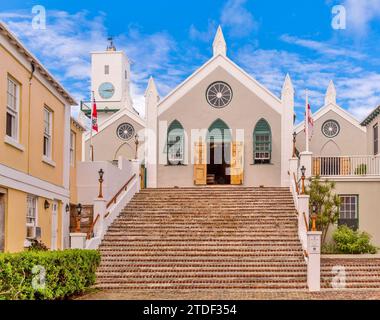 St. Peter's Church, die älteste anglikanische Kirche, die noch außerhalb Großbritanniens genutzt wird, stammt aus dem 17. Jahrhundert, St. George's Stockfoto