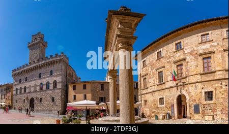 Blick auf den Palazzo Comunale auf der Piazza Grande in Montepulciano, Montepulciano, Provinz Siena, Toskana, Italien, Europa Stockfoto