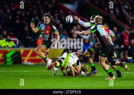 LONDON, VEREINIGTES KÖNIGREICH. Dezember 2023. Während der Harlequins vs. Stade Toulousain - Investec Champions Cup im Stoop Stadium am Sonntag, 17. Dezember 2023. LONDON ENGLAND. Quelle: Taka G Wu/Alamy Live News Stockfoto