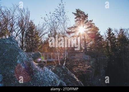 Wanderung zum Mandelstein, einem Berg im Waldviertel, Österreich Stockfoto