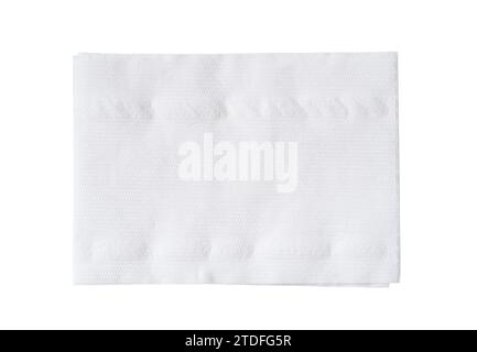 Die Draufsicht von gefaltetem weißem Taschentuch oder Serviette ist auf weißem Hintergrund mit Beschneidungspfad isoliert. Stockfoto