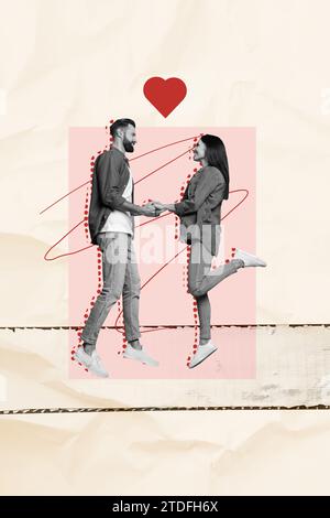 Vertikale Kunst kreative Collage stehend zwei Partner Liebhaber halten einander Hand Liebesgefühle teilen valentinstag Feier Stockfoto
