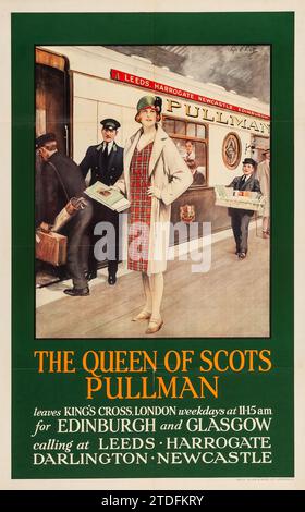 Queen of Scots Pullman (Pullman, 1930er). Britisches Reiseposter – Septimus Edwin Scott Artwork Stockfoto