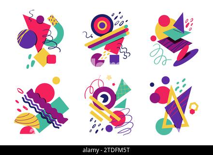 Abstrakte Formen. Geometrische Kritzelkunst, handgezeichnete Farbformen, süße moderne trendige Grafiken, trendige Poster oder Drucke. Minimalistischer Style farbenfroher Hintergrund Stock Vektor