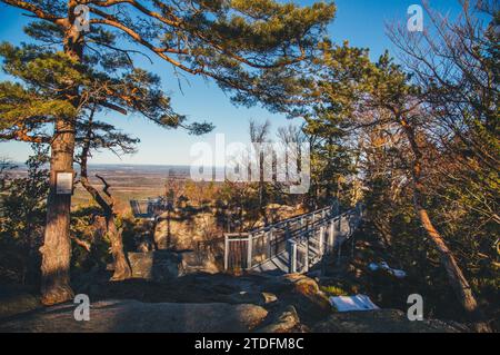 Wanderung zum Mandelstein, einem Berg im Waldviertel, Österreich Stockfoto