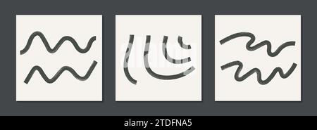 Naive, auffällige, abstrakte Linienwellen. Hand gezeichnetes Grunge strukturiertes geometrisches Vektor-Poster, Wandkunst. Stock Vektor