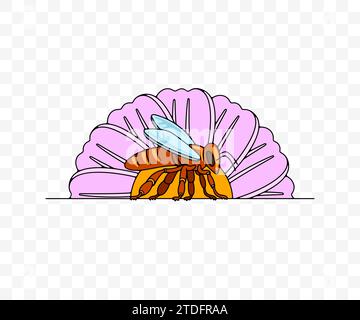 Die Biene sitzt auf einem Blumen-, Insekten- und Bienenhaus, grafisches Design. Tier, Pflanze, Biengarten, Bienenzucht und Bienenzucht, Vektordesign und Illustration Stock Vektor