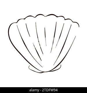 Muscheln unter Meer im Stil von Line Art. Sommer-Design für Logo, Icon, Hemd und Produkte. Vektorillustration auf weißem Hintergrund isoliert. Stock Vektor