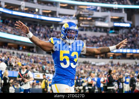 Los Angeles Rams Linebacker Ernest Jones (53) während eines Spiels der NFL gegen die Washington Commanders am Sonntag, den 17. Dezember 2023, im SoFi Stadium, in Inglewood, CA. besiegten die Rams die Commanders 28:20. (Jon Endow/Bild des Sports) Stockfoto