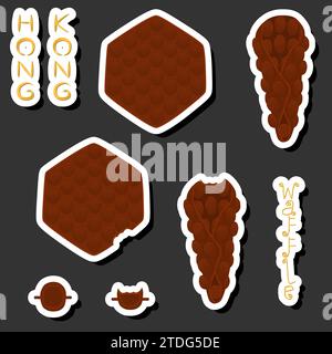Illustration zum Thema Big Kit verschiedene Arten Kegelwaffel mit Blasen für Dessert Kekse, Waffel bestehend aus leckeren kegelförmigen Keksen in Blasen, Stock Vektor