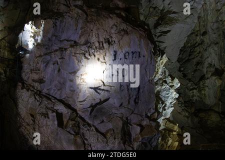 Die Meziad-Höhle. Eine der schönsten Höhlen Rumäniens, die Meziad-Höhle ähnelt einer unterirdischen gotischen Kathedrale. Stockfoto